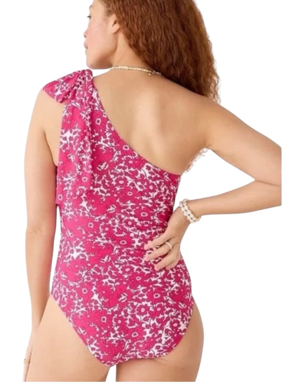 J. CREW Bow One-Shoulder Floral One-Peice Swimsuit in Bushing Meadow Size 16 - Picture 3 of 6